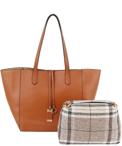 Fashion 2-in-1 Shopper Tote Bag LH129 BROWN
